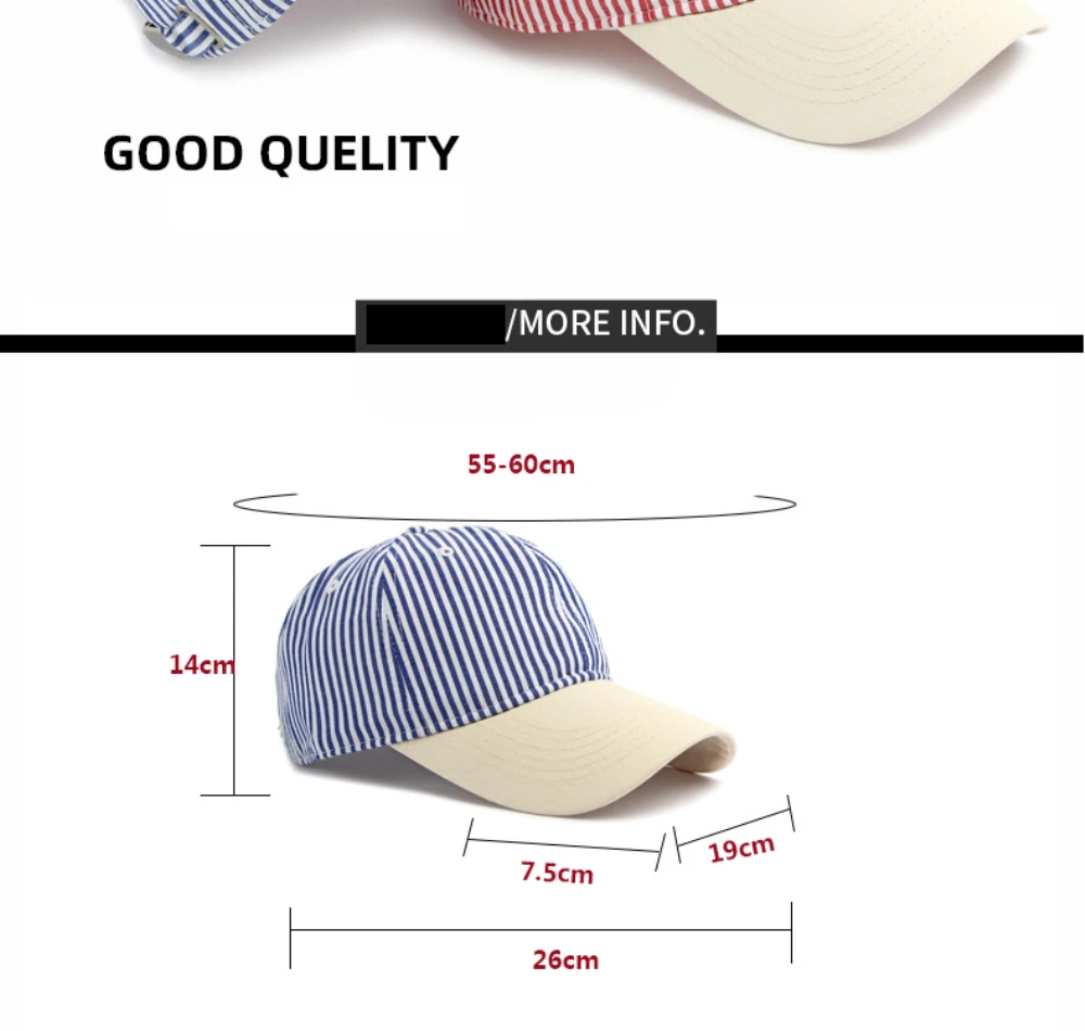 HT5087 Unisex Baseballkappe 2026 Neue Frühling-Sommer Kollektion Weiche Sonnenkappe Gestreifter Baseballhut Verstellbare Snapback-Kappe – Detail 3