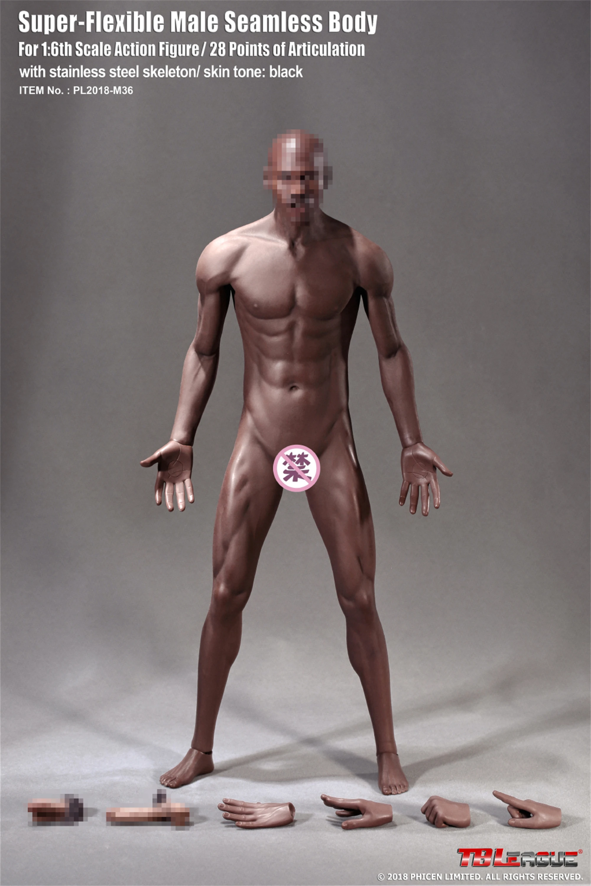 TBLeague 1/6 PL2018-M36B Black Skin Player Seamless Body Male Fitness Flexible Action Figure Doll