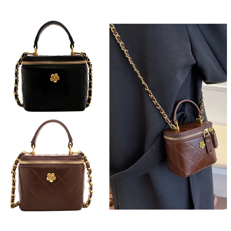 Classic Mini Clutches for Ladies Small Shoulder Bucket Bag for Lipstick, eye shadow, eyeliner | Small Square Bag Metal Chain Bag