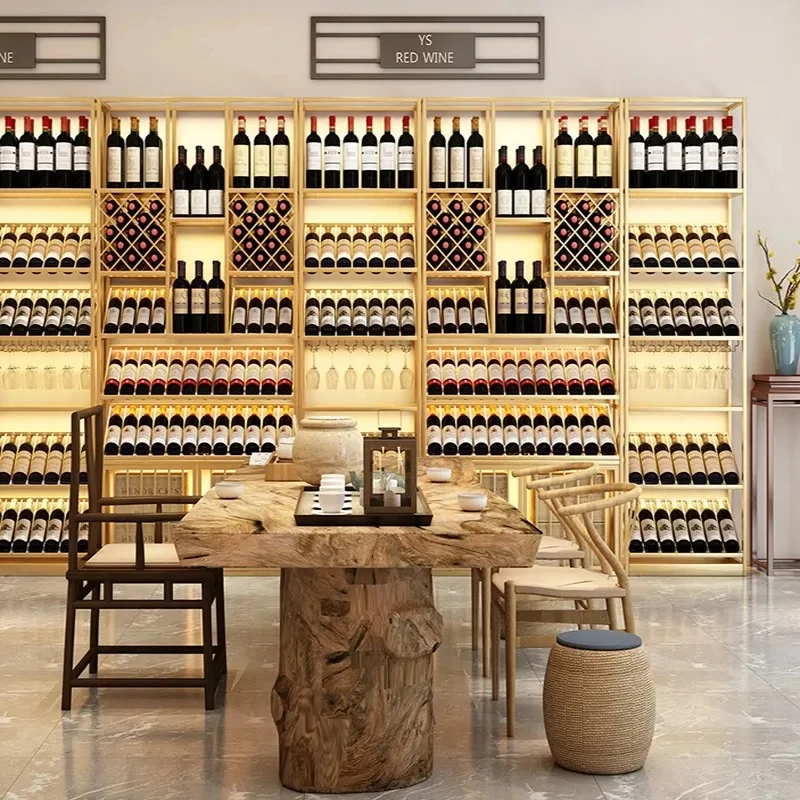 custom.European Style Double-Sided Iron Art Storage Wine Cabinet Superb Metallic Material Floor Wine Glass Rack Bar Supermarket