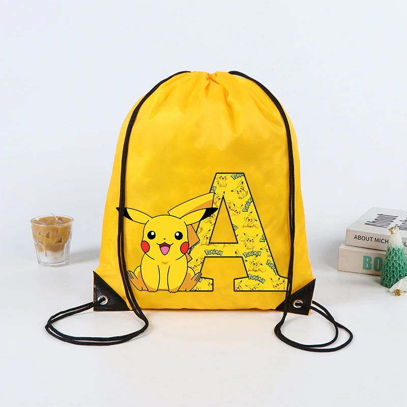 Pokemon Boys Girls Cartoon letter Drawstring Bag Sports Waterproof Backpack Bundle Pocket Terylene Basketball Bags Anime Gifts