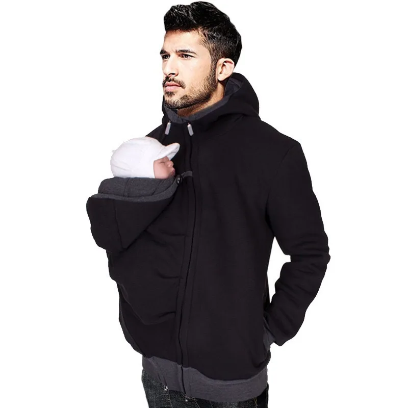Mens Kangaroo Dad Sweatshirt Autumn Winter 2in1 Baby Wearing Hoodie with Parenting Pocket