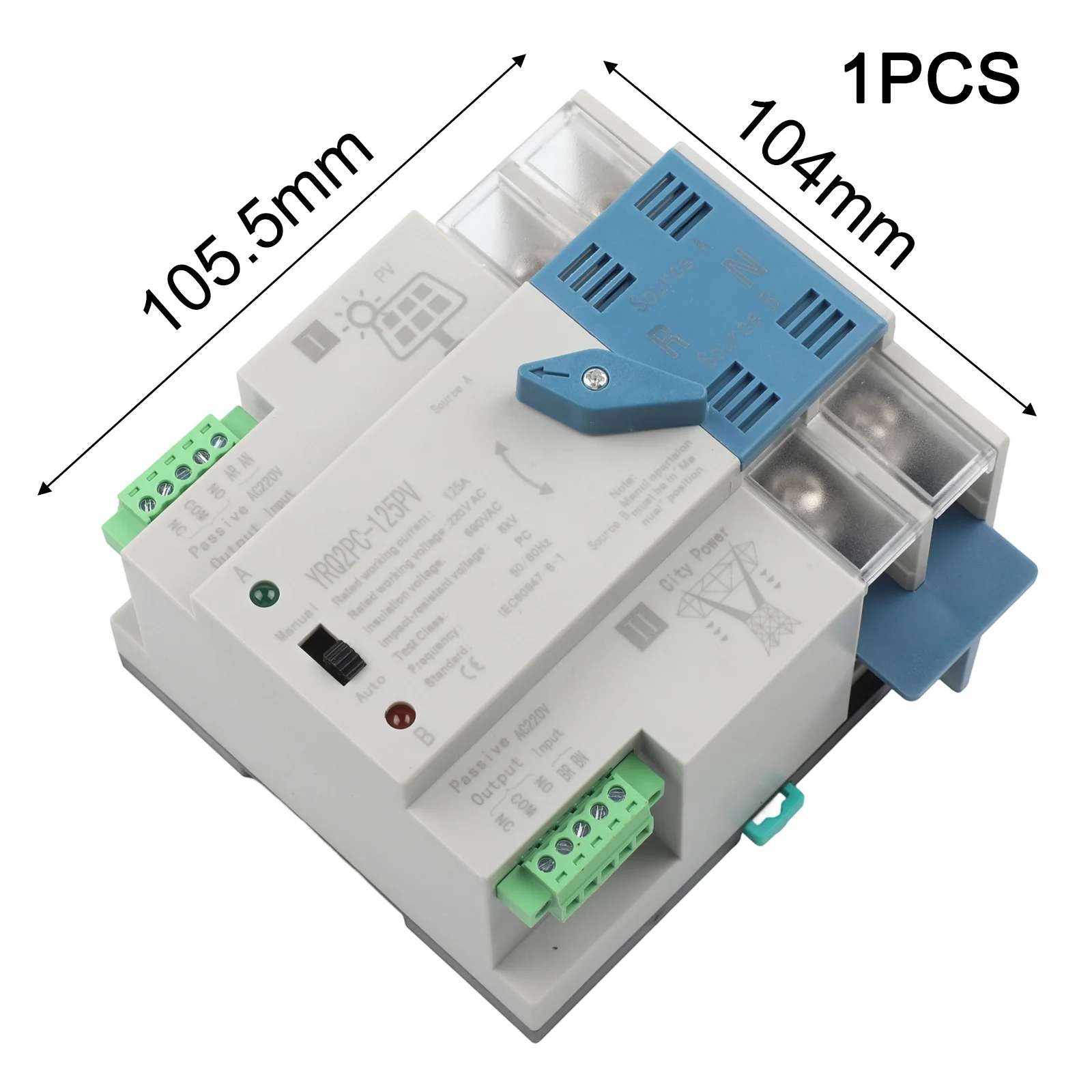 Automatic Transfer Switch 125A for Solar Applications with Flame Retardant Material and Quick Switching Performance