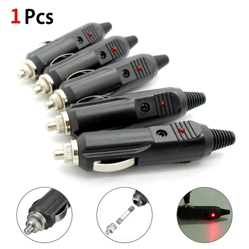 1PC 12V High Power Male Car Cigarette Lighter Socket Plug Connector with LED Heat Resistance High Temperature Resistance Socket