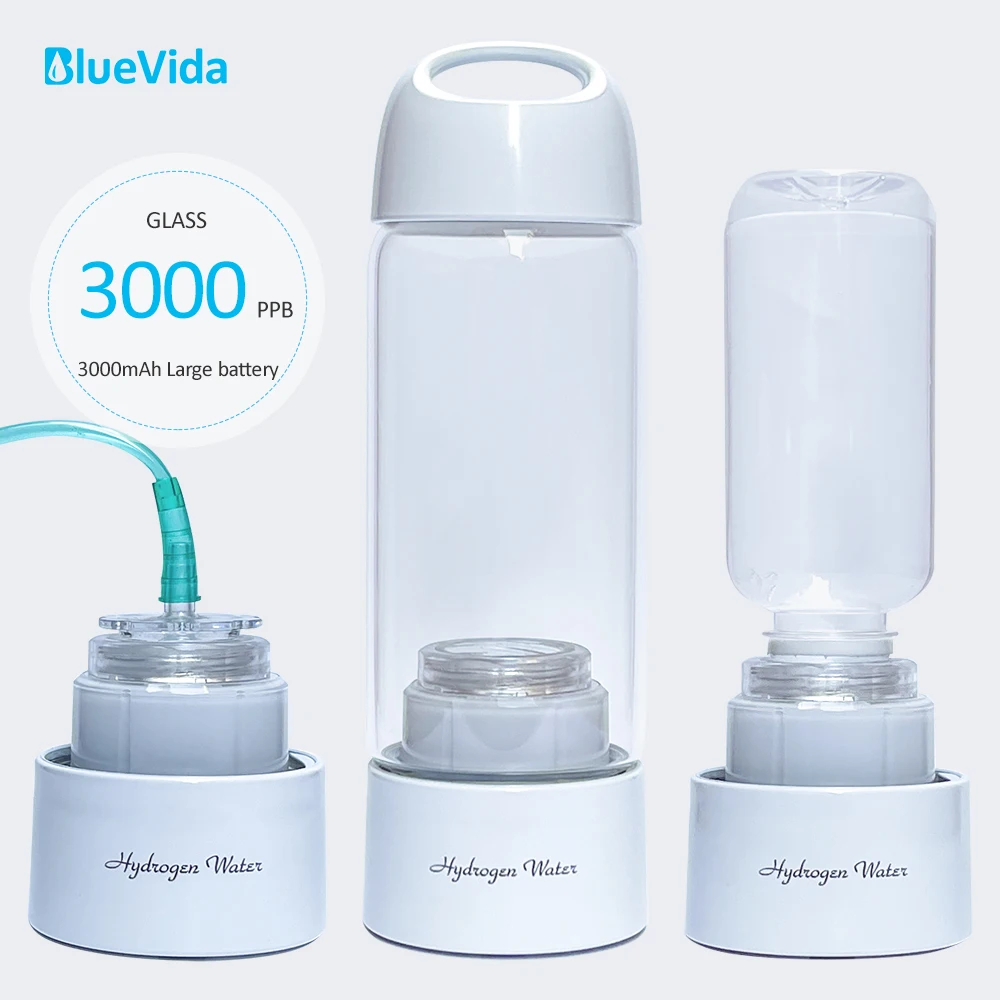 Bluevida Glass hydrogen water bottle and Large battery 3000mAh  SPE&PEM high concentration Glass hydrogen water generator