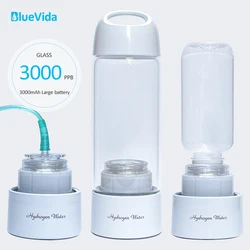Bluevida Glass hydrogen water bottle and Large battery 3000mAh SPE&PEM high concentration Glass hydrogen water generator