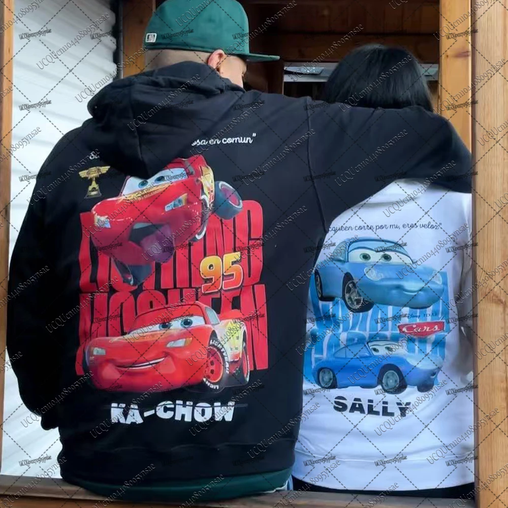 

Толстовки для пар The Lightning McQueen&Sally, большие осенне-зимние хлопковые толстовки для женщин Y2K, свободные уличные теплые топы с капюшоном