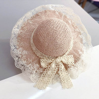 Kids Girls Hats New Fashion Summer Lace Flowers Caps Breathable Straw Hat Lady Elegant Sun Hat Lovely Pompom Baby Bonnet Bag Set