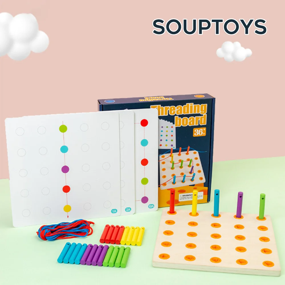 Quebra-cabeça infantil caixa de contas vara jogo de rosqueamento brinquedo de coordenação mão-olho