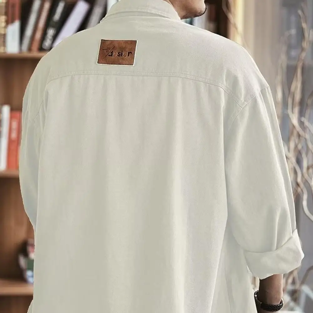 

Spring Men Shirt Stylish Men's Cargo Shirt with Turn-down Collar Single-breasted Design Plus Size Pockets Casual for Comfort