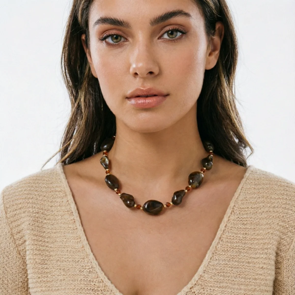 Vintage Unregelmäßige Braune Acryl-Perlenkette für Damen und Herren, Lässiger Minimalistischer Kristall-Abstandsperlen-Choker, Ins Ästhetischer Schmuck – Detail 19