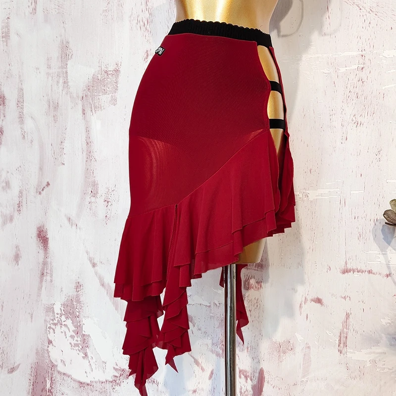 성인 라틴 댄스 복장 여성 탱고 룸바 공연 의류 여름 블랙 댄스 레오타드 중공 스커트 연습 착용 4218