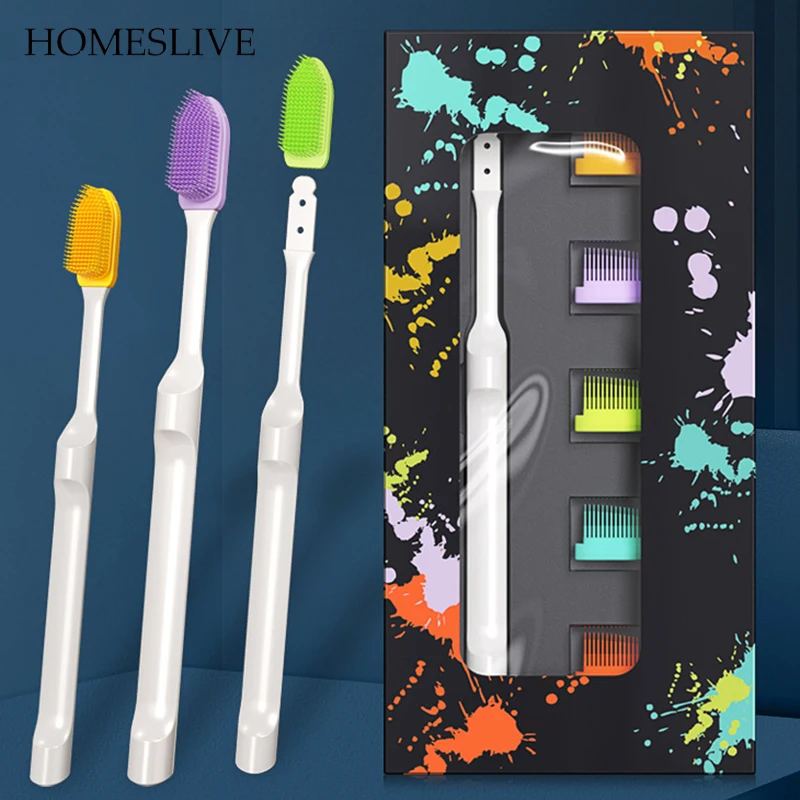HOMESLIVE 1PCS New Metal Toothbrush Adult Waterproof Soft Bristle Toothbrush Antibacterial Gum 316 Stainless Steel Nano Toothbru