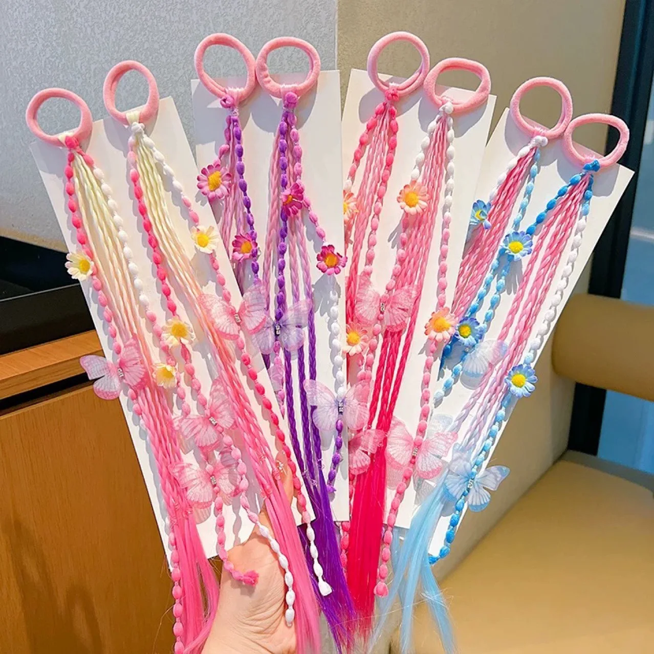 

Children's Butterfly Flower Wig Braids, Girls' High Ponytail Twisted Braid Hair Ties, Sweet Cool Boxer Braids Bands