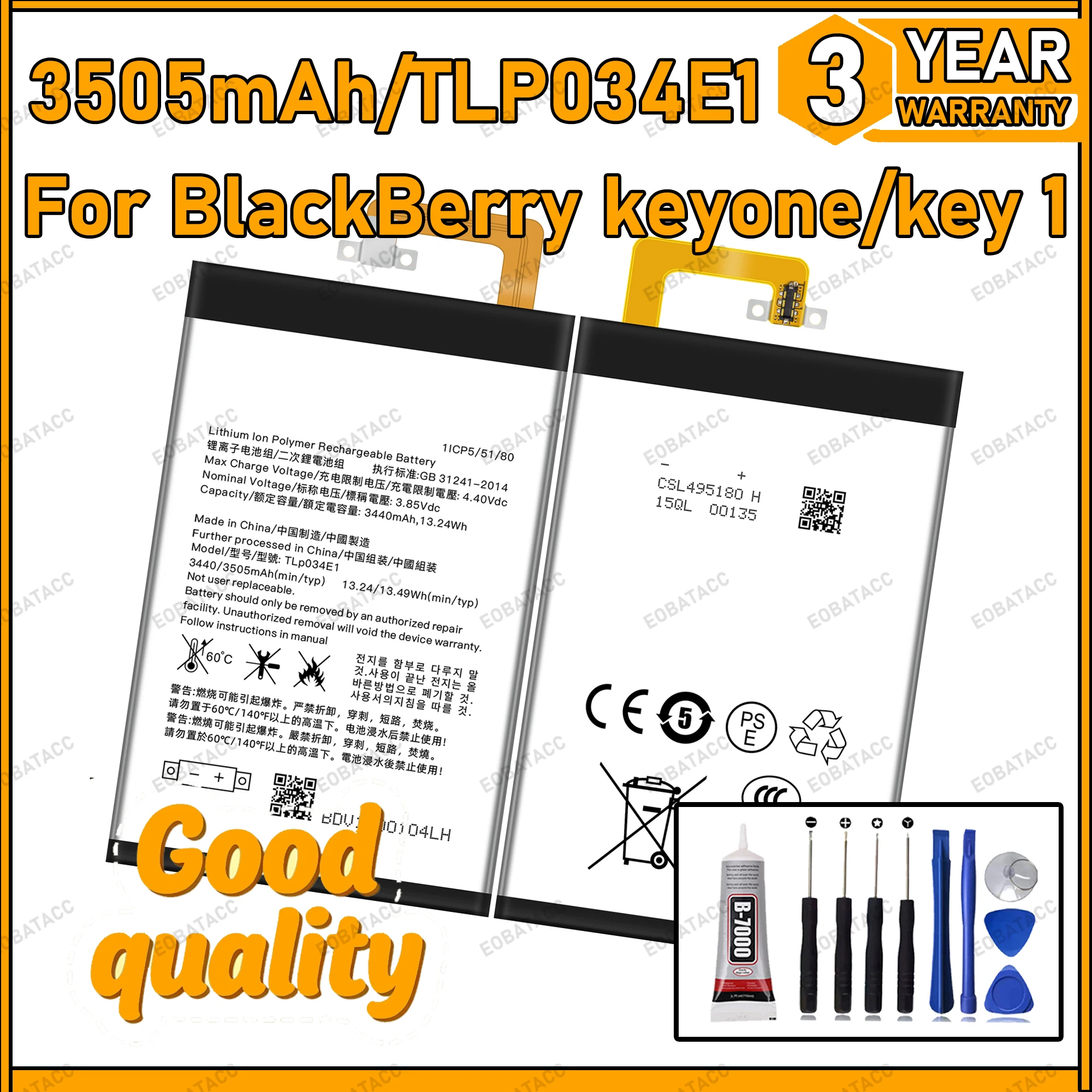 

100% New Zero Cycle TLP035B1 TLP034E1 Battery for Blackberry Keytwo Key 2 Keyone KEY1 Original Capacity Batteries Bateria