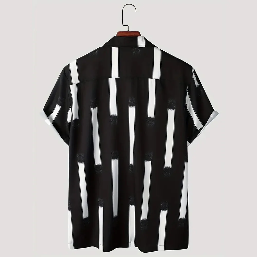 Hip Hop Casual Tops For Men And Women Striped Pattern Design Printed Shirts Short Sleeve Shirts Button Up Fashion Tops