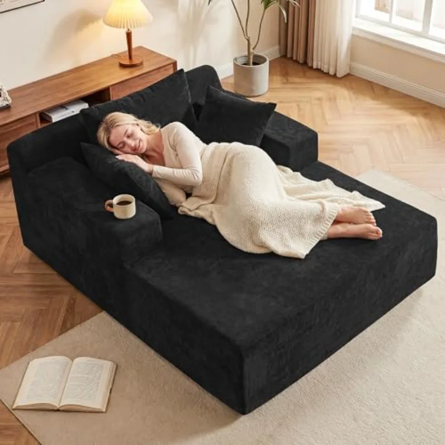 

66" Chaise Lounge Chair Indoor Oversized Boneless Lounge Chair with 3 Pillows Chenille Cloud Reading Chair for Living Room Bedr
