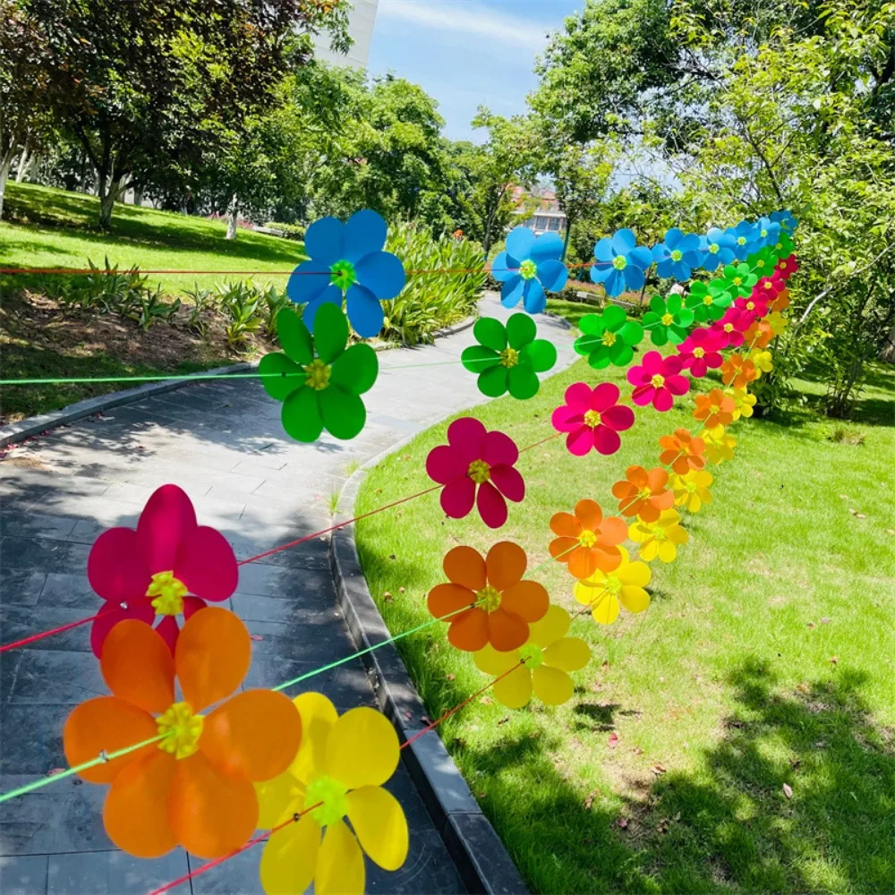 10pcs 26cm 10meters Petal Windmill String Colored Windmill Free installation String Six Colored Plastic Pinwheels