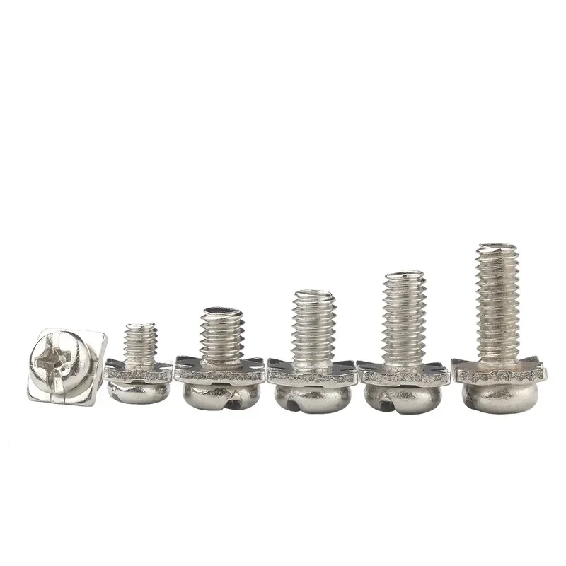 M3~M5 Pan Head Square Washer Screw Nickel Plated Cross Pan Head Square Washer Bolt Combination Wiring Terminal Crimping Screw