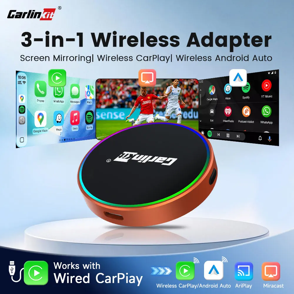 CarlinKit CP2A M Wireless CarPlay Android Auto Adapter Screen Mirroring for MiraCast AirPlay Plug and Play Seamless Connection