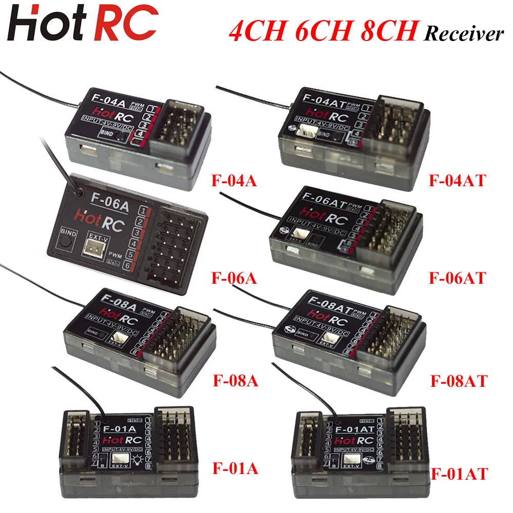 

HOTRC 2.4Ghz 4/6/8 Channel F-04AT F-06AT F-08AT F-01AT PWM Light Control Gyro Receiver for RC Transmitter Car Boat Airplane Tank