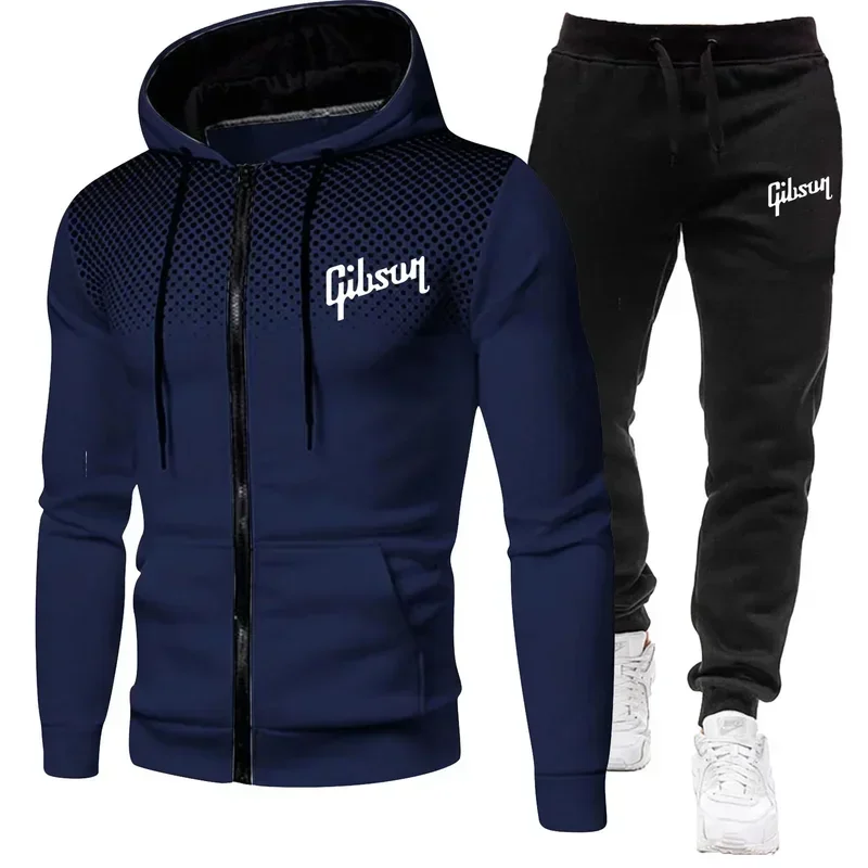 Men'S Tracksuit Two-Piece Hoodie Track Pants Jacket Pullover Casual Outdoor Sports  Fashion Streetwear Zipper Hooded Set