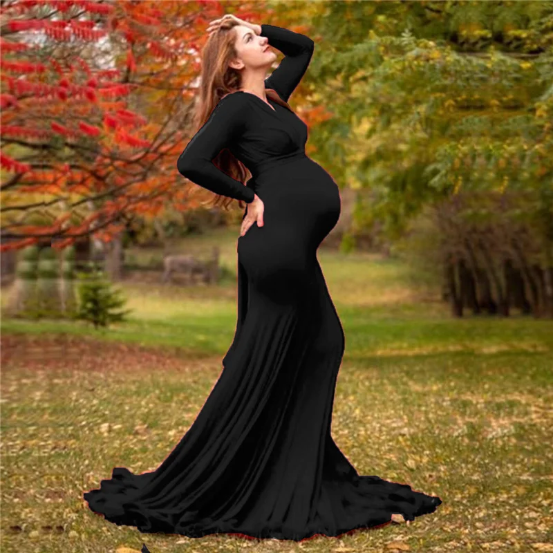 sachin and babi light blue dress 2024 Elegant Maternity Dresses For Photo Shoot Pregnant Women Dress Long  Sleeve V-Neck Pregnancy Photography Shower Dress