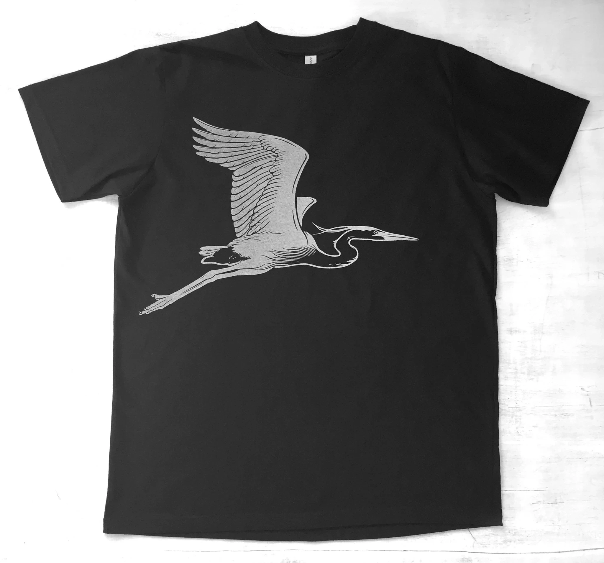 Best Selling Mens Graphic Tee Organic Cotton T Shirt Mens Black T Shirt- Blue Heron Screen Printed Shirt Cotton Clothing for Men