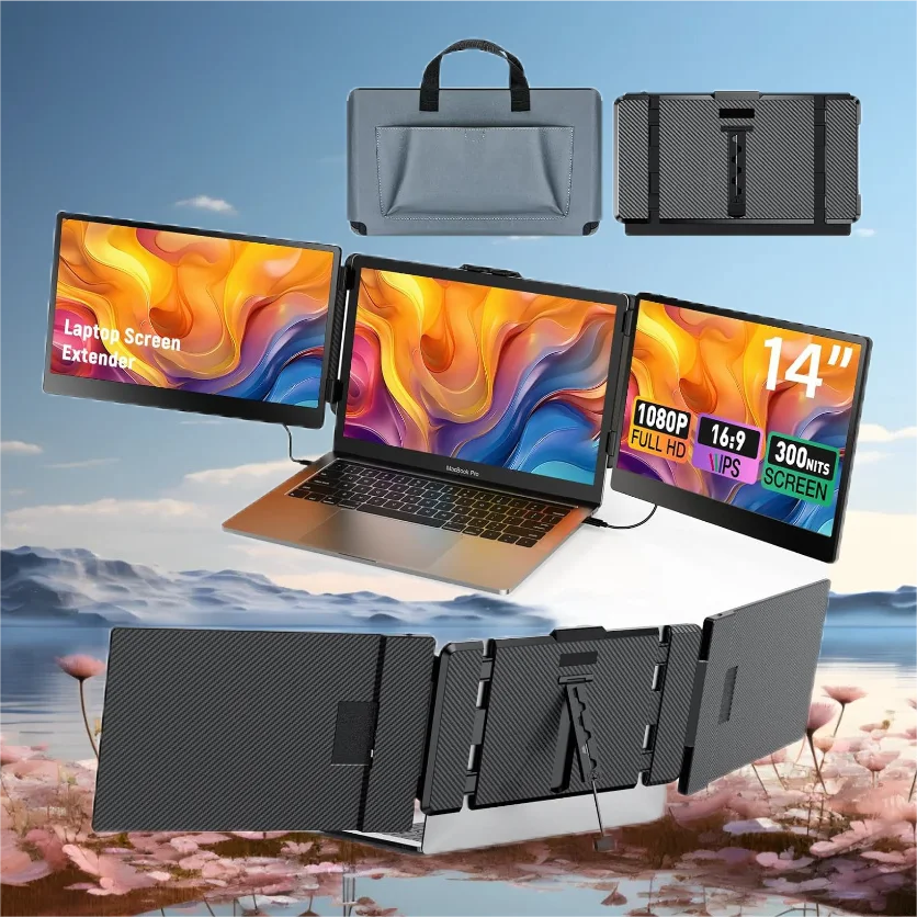 موسع شاشة الكمبيوتر المحمول S2 مقاس 14 بوصة فائق النحافة FHD 1080P IPS طباعة شعار شاشة ثلاثية محمولة مناسبة لأجهزة الكمبيوتر المحمولة مقاس 13-17 بوصة USB التوصيل والتشغيل #1