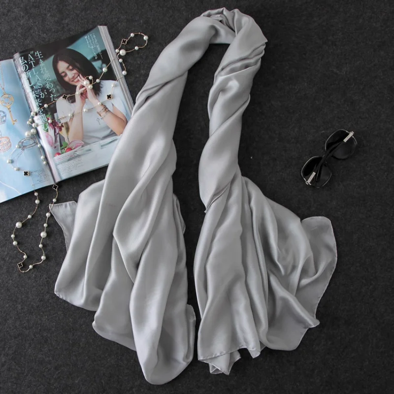 

Korean New Silk Satin Solid Color Scarf For Women's Sunscreen Scarf Versatile Summer Shawl Beach Scarf