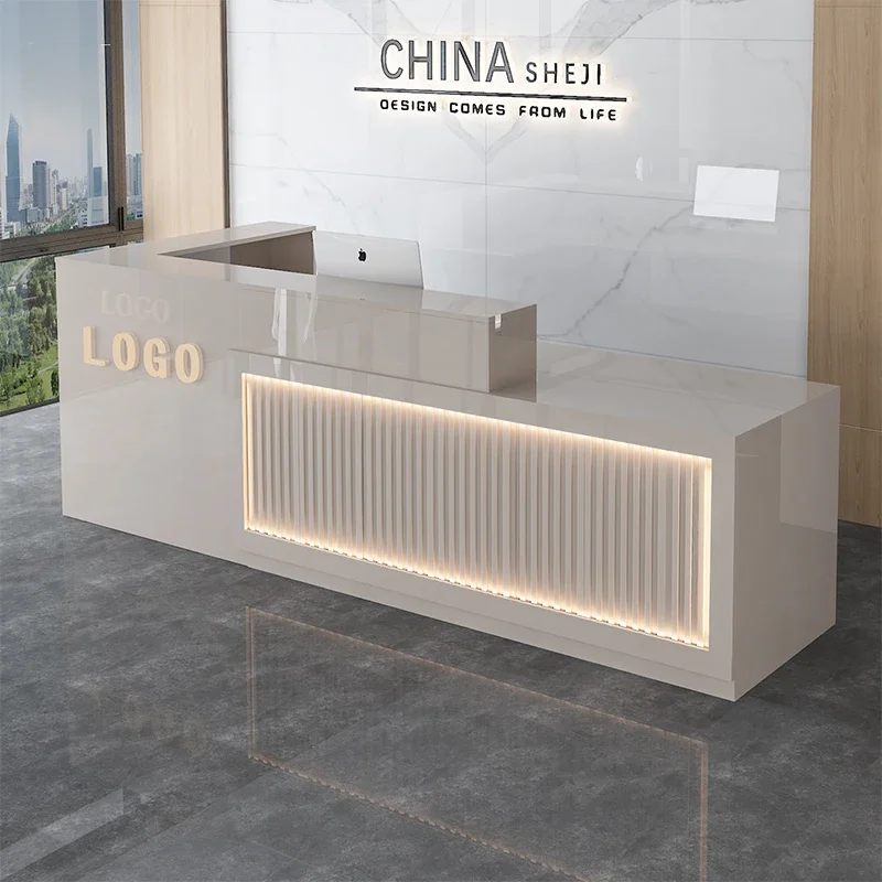Luxury Wood Reception Desk Counter Decorations Nordic Beauty Hair Salon Reception Desk Counter Modern Trendy Salon Furniture