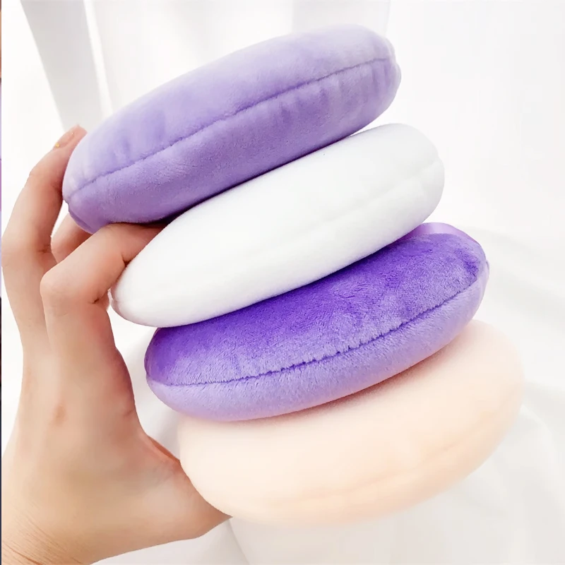 Soft & Furry Cotton Powder Puff with Strap Cosmetic Puff for Foundation Loose Powder Velour Round Fluffy  Wet Dry Makeup Tool