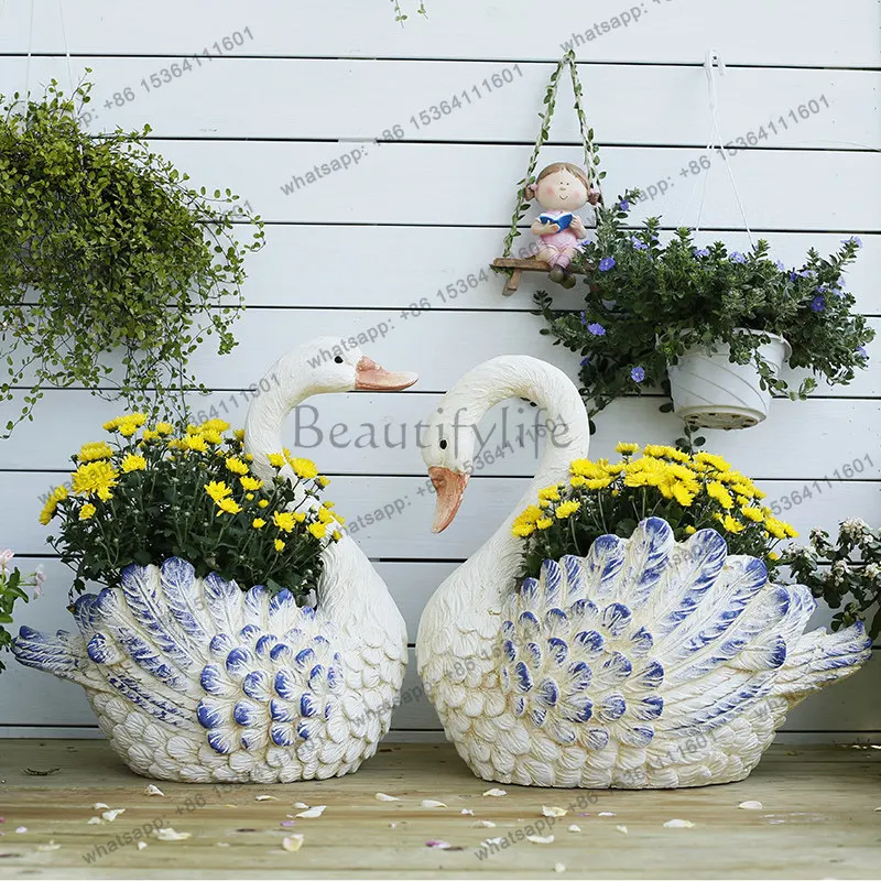 Swan flower pot creative garden simulation animal ornament home decoration balcony layout courtyard landscaping