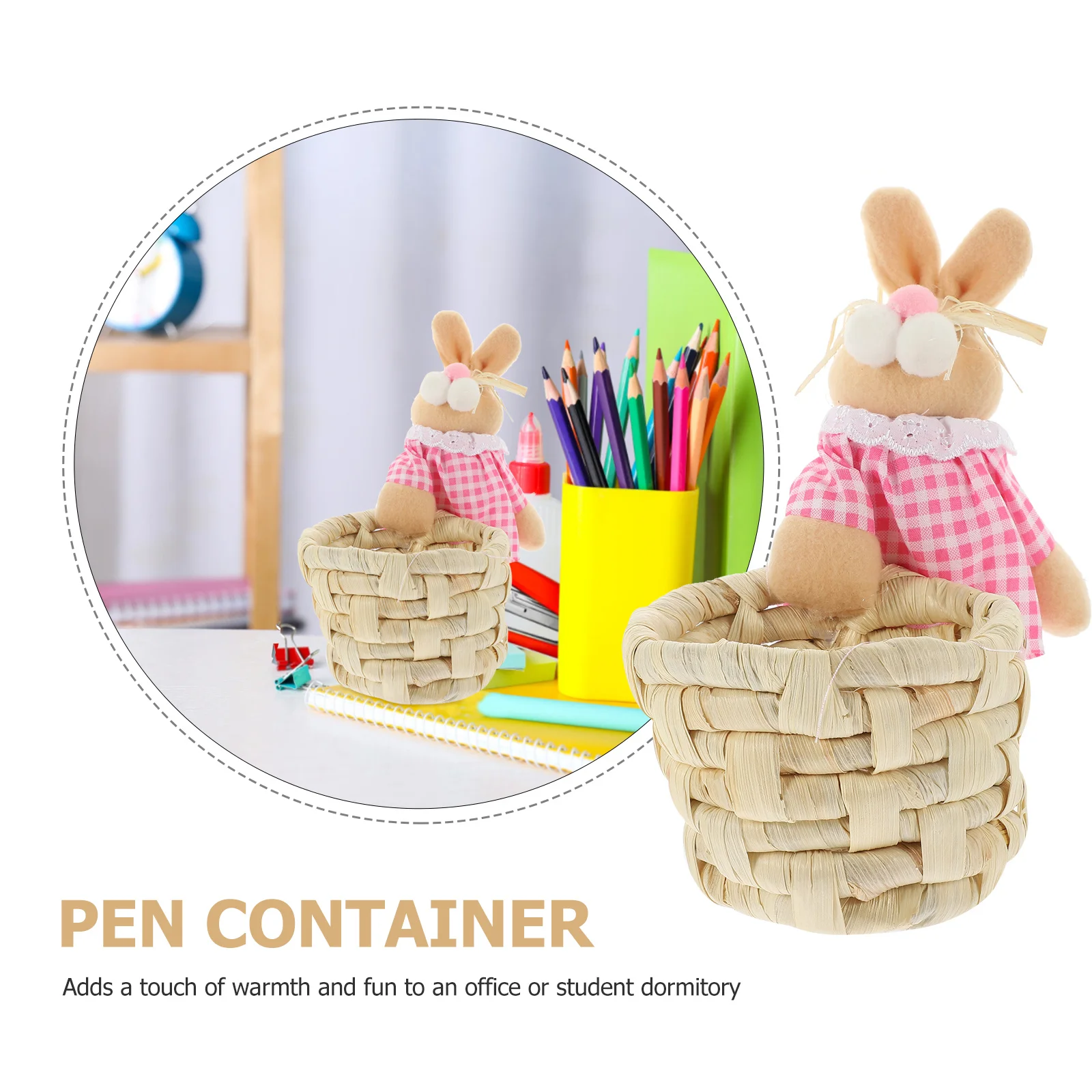 

Grass Woven Bunny Basket Handmade Small Storage Basket Desktop Pen Holder Key Organizer Makeup Organizer Pen Holder for Desk