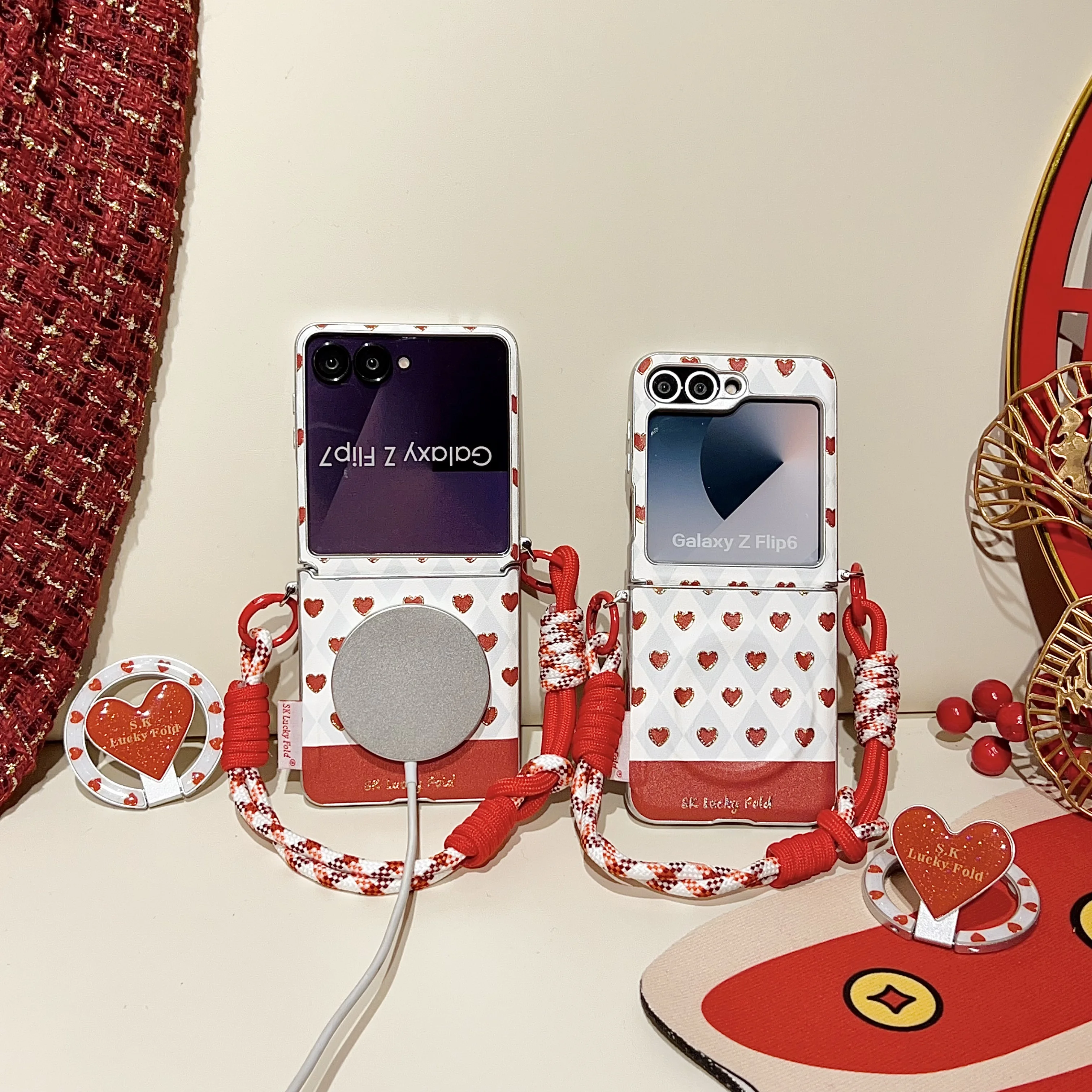 Luxury Magnetic PU Leather Hinge Phone Case For Samsung Galaxy Z Flip 7 FE 7 6 5 Magsafe Wireless Charging Cover With Lanyard