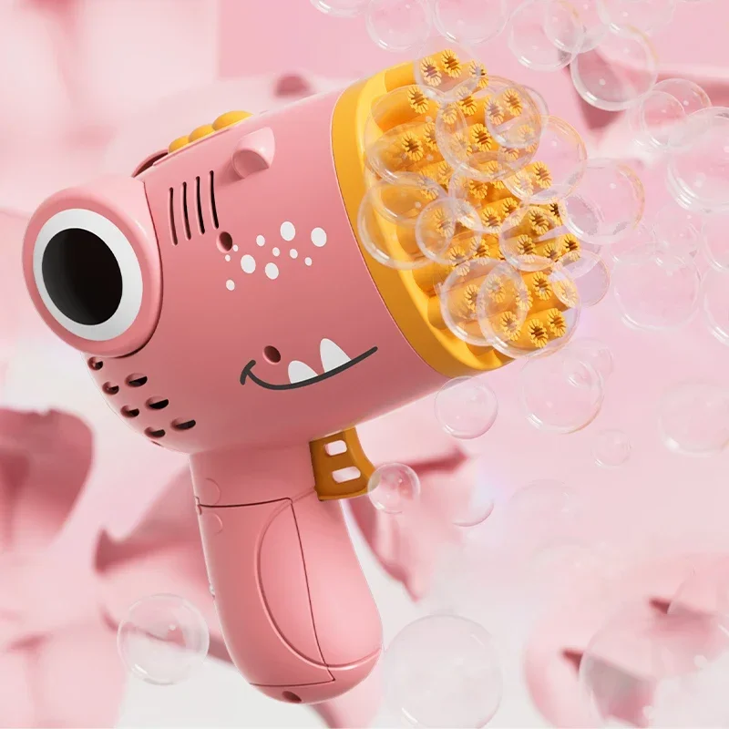 Pistola de burbujas de dinosaurio para niños, máquina de burbujas totalmente automática de mano sin batería, 40 agujeros