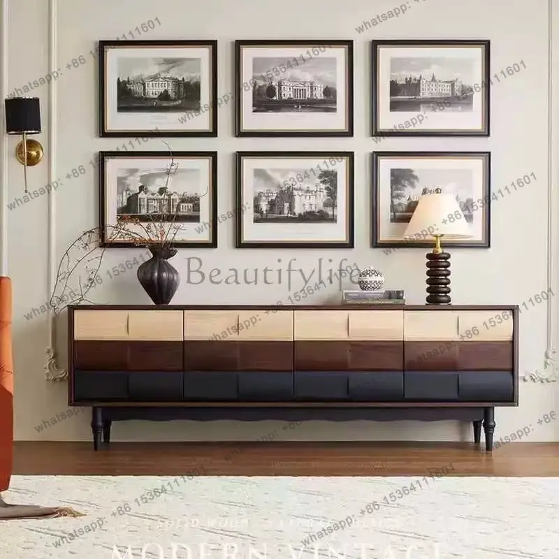 

French retro solid wood dining side cabinet medieval entrance living room floor TV cabinet bedside storage cabinet