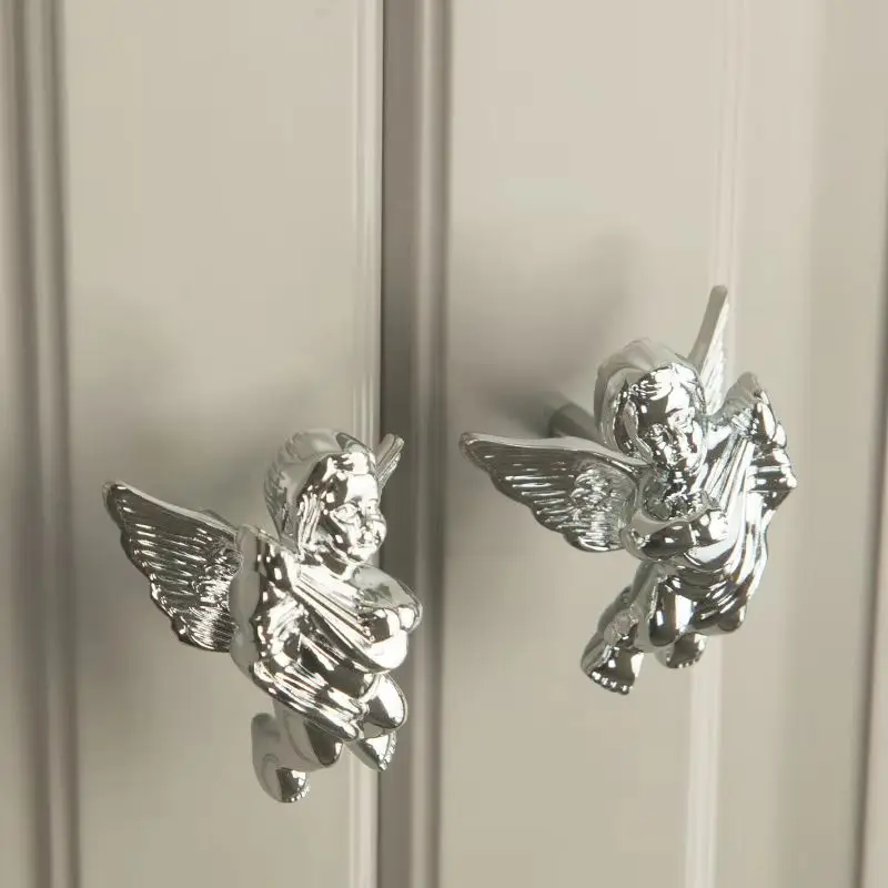 HOT 4PCS Solid Brass French Little Angel Furniture Handles Drawer Pulls Cupboard Wardrobe Closet Dresser Cabinet Pulls Knobs