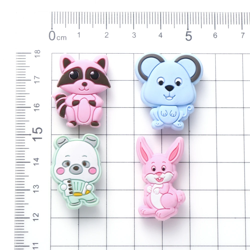 10Pcs Animal Silicone Beads Cartoon Cute Dog Mouse Bunny Teether Beads For Nursing Chew Toy Making DIY Pacifier Chain Keychain