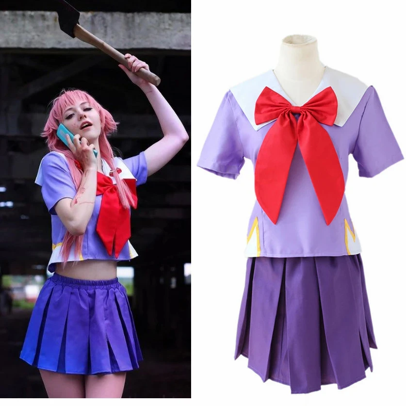 Anime Future Diary Yuno Gasai Mirai Nikki School Uniform Sailor Suit Cosplay Costume Wig