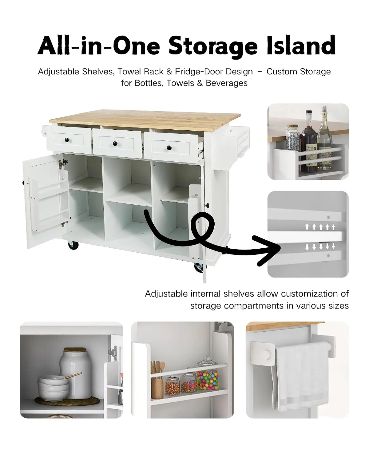 Mobile Kitchen Island with Drop Leaf: 53.1