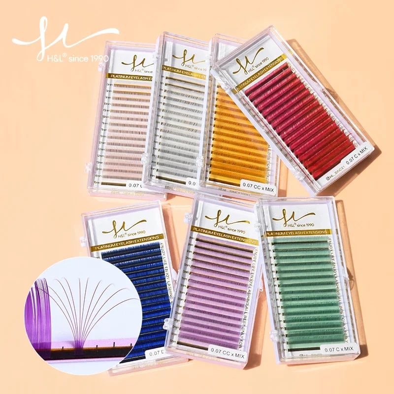 H&L 16 Lines Multi Colorful Eyelash Extension Soft Natural Beauty Silk Eye Lashes False Mink Makeup Graft Cilios Colored Eyelash