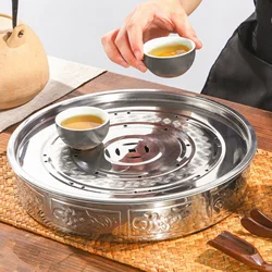 18cm/20cm/22cm/24cm Stainless Steel Tea Tray Portable Thickened Metal Water Storage Type Outdoor Tea Pool Round Drainage Tray