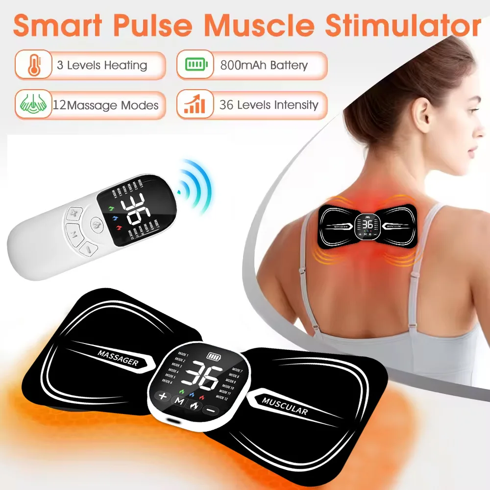 Cervical Massager EMS Pulse Neck Massager Portable Mini Electric Shoulder Neck Massage Sticker Wireless Heat Therapy