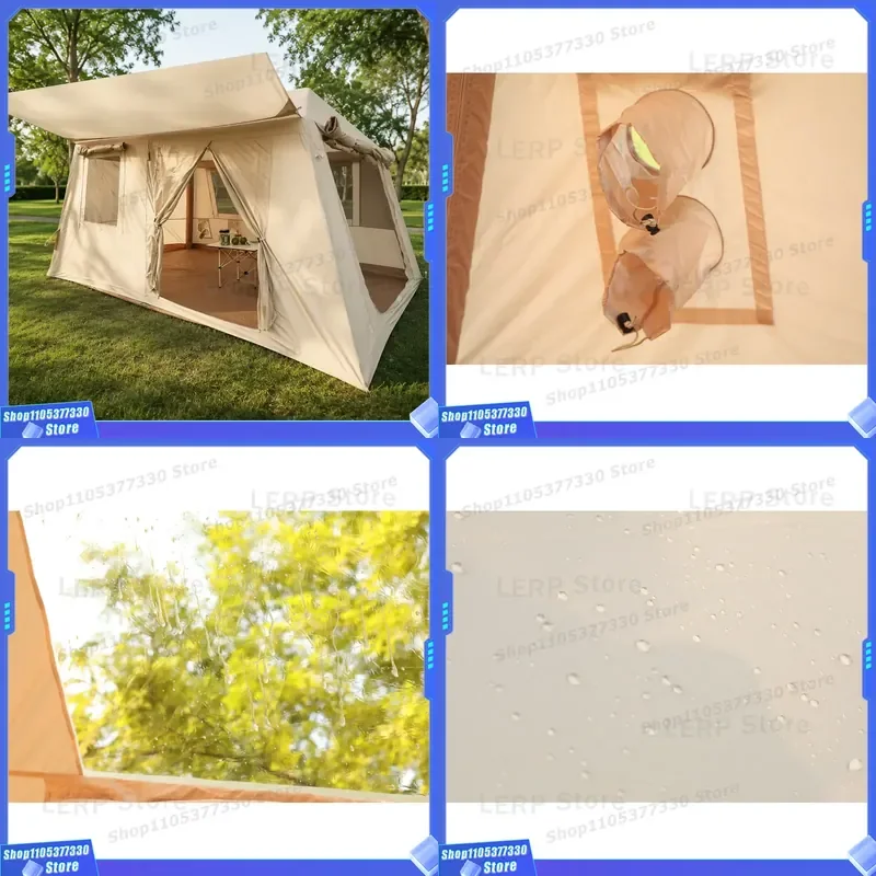 Premium Waterproof Inflatable Ridge Tent 420D Thickened Oxford Cloth 396x270cm Air Beam Cabin Outdoor Glamping House Khaki
