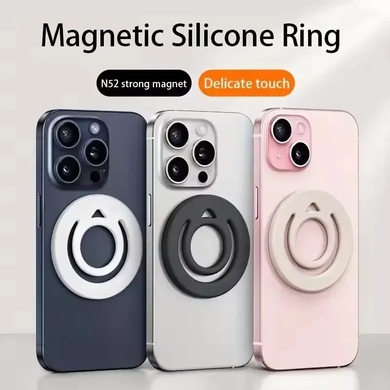 

Universal Magnetic Silicone Finger Ring Grip Strong Magnet Circular Grip Phone Holder for IPhone 17 16 15 For MagSafe Ring Shape