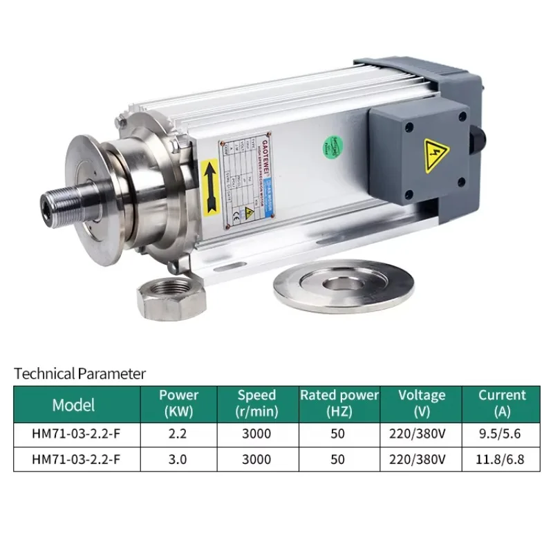 High-Speed CNC Spindle: Air-Cooled, 3-Phase Motor for Precision Routing, Cutting & Circular Saw Applications.
