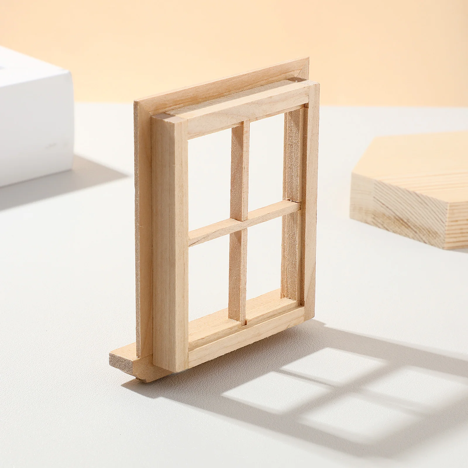 Ventana lisa de cuatro paneles, marcos de muebles en miniatura, adorno para casa, habitación de juguetes, ventanas de cuatro rejillas, modelo de madera pequeño