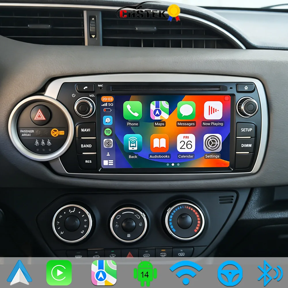 Android 14 Car Stereo For Toyota Yaris Vitz XP130 2011-2020 Wireless CarPlay Android Auto GPS Bluetooth RDS DSP WIFI 4G FM Radio