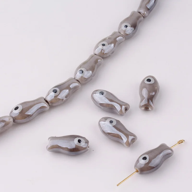 10Pcs Retro Small Fish Beads Charms Ceramic Spacer Loose Beads For Jewelry Making DIY Bracelet Accessories